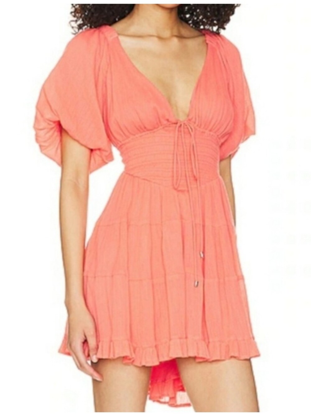 Free People Women's Coral Tie-back Mini Dress